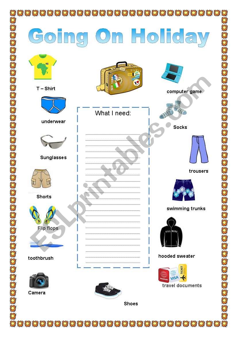 Going on holiday - Boys worksheet