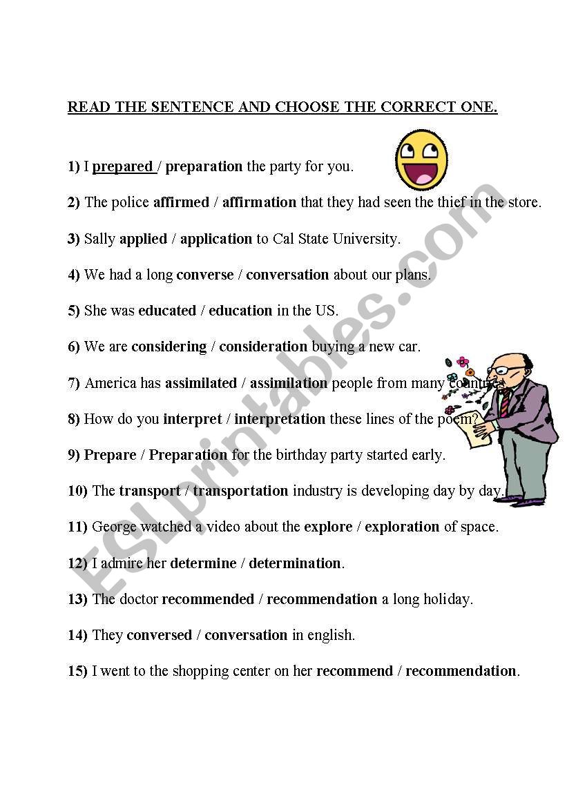 read the sentence and choose the correct one
