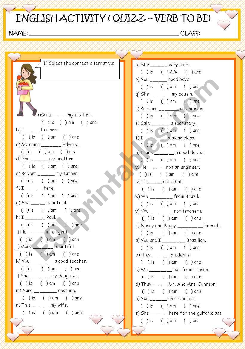 VERB TO BE worksheet