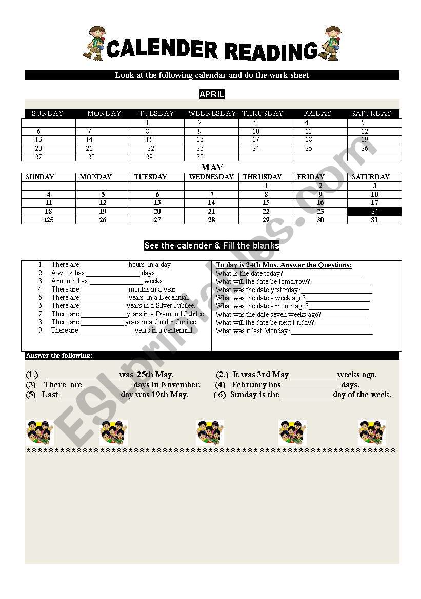 CALENDER  READING worksheet