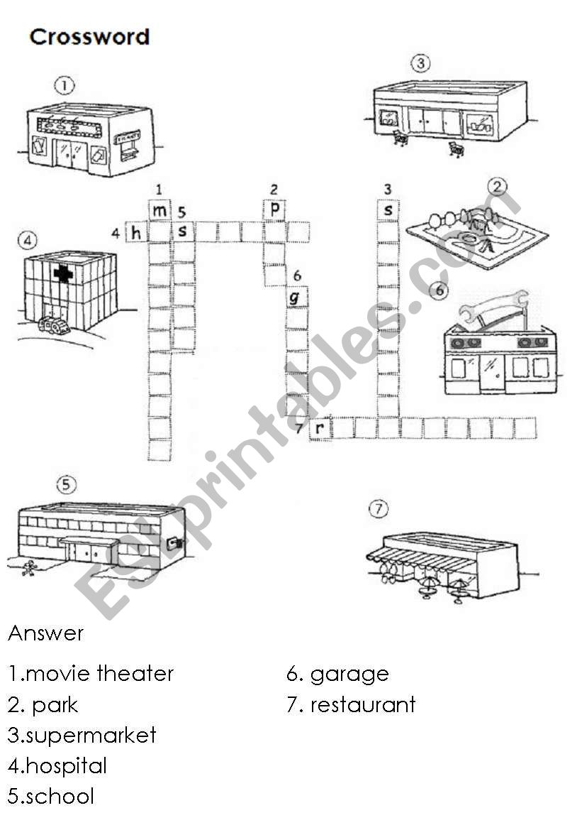 crossword places worksheet