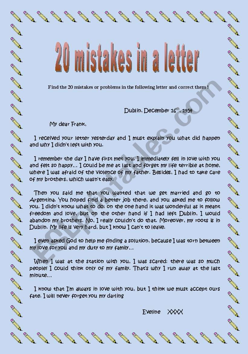 Find and correct the 20 mistakes or problems in the letter