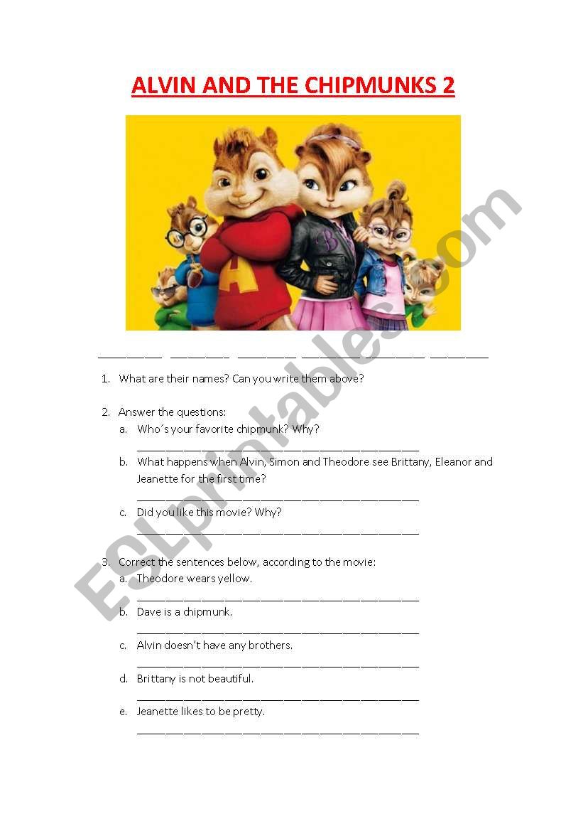 ALVIN AND THE CHIPMUNKS 2 worksheet