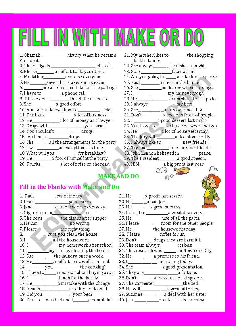 MAKE AND DO. worksheet