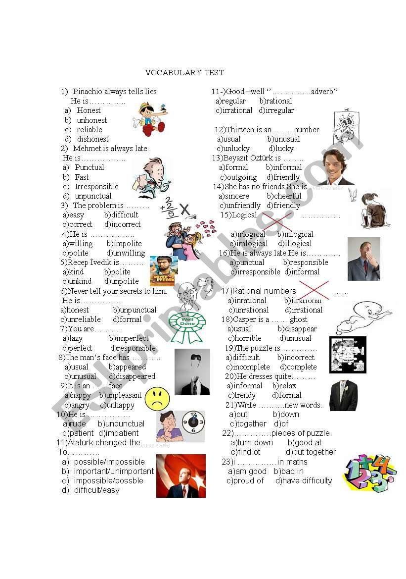 VOCABULARY TEST(STRENGHTS &WEAKNESSES-PREFIXES)