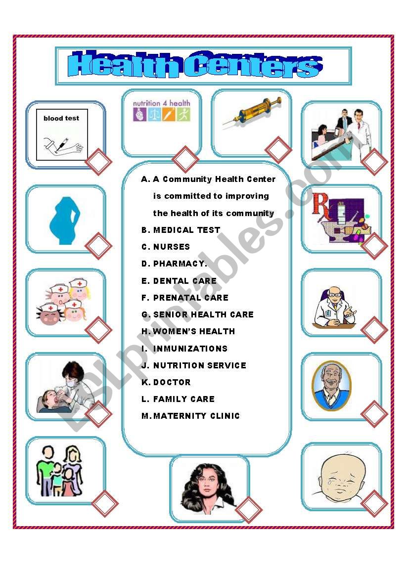 HEALTH CENTER VOCABULARY worksheet