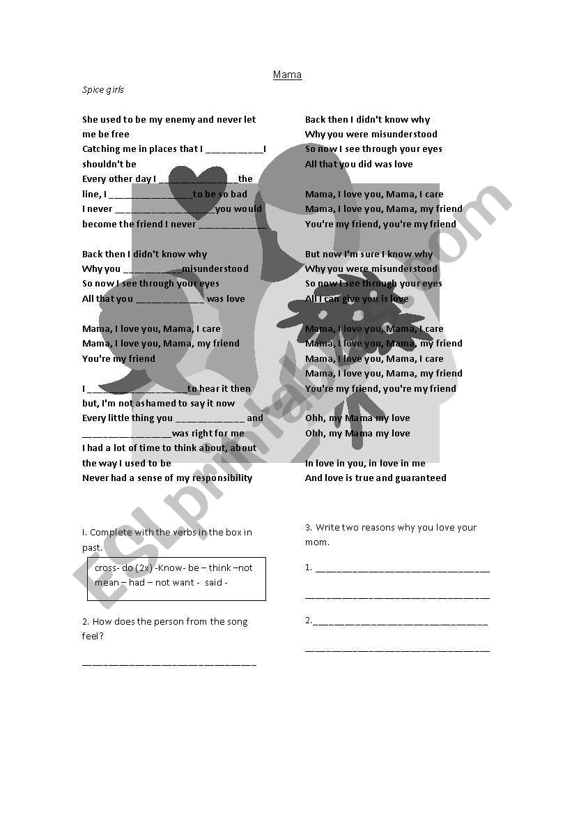 Song: Mama worksheet