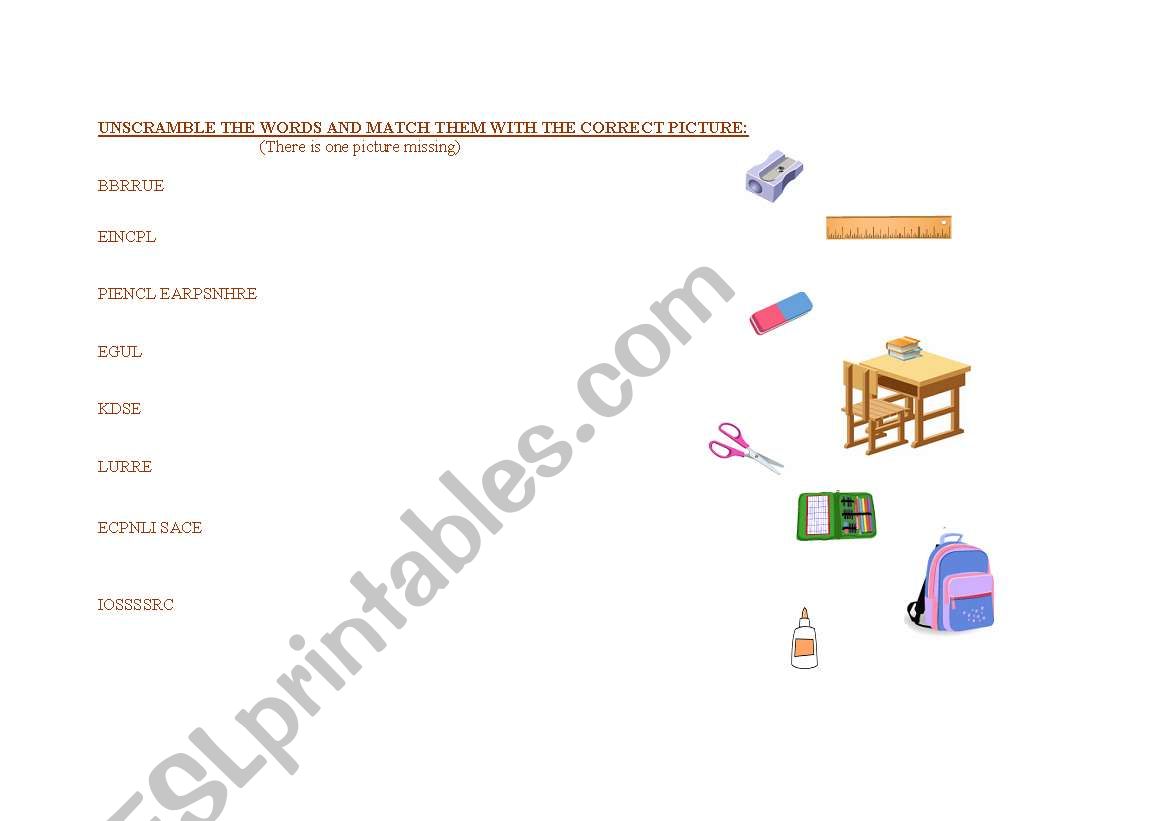 SCHOOL OBJECTS worksheet