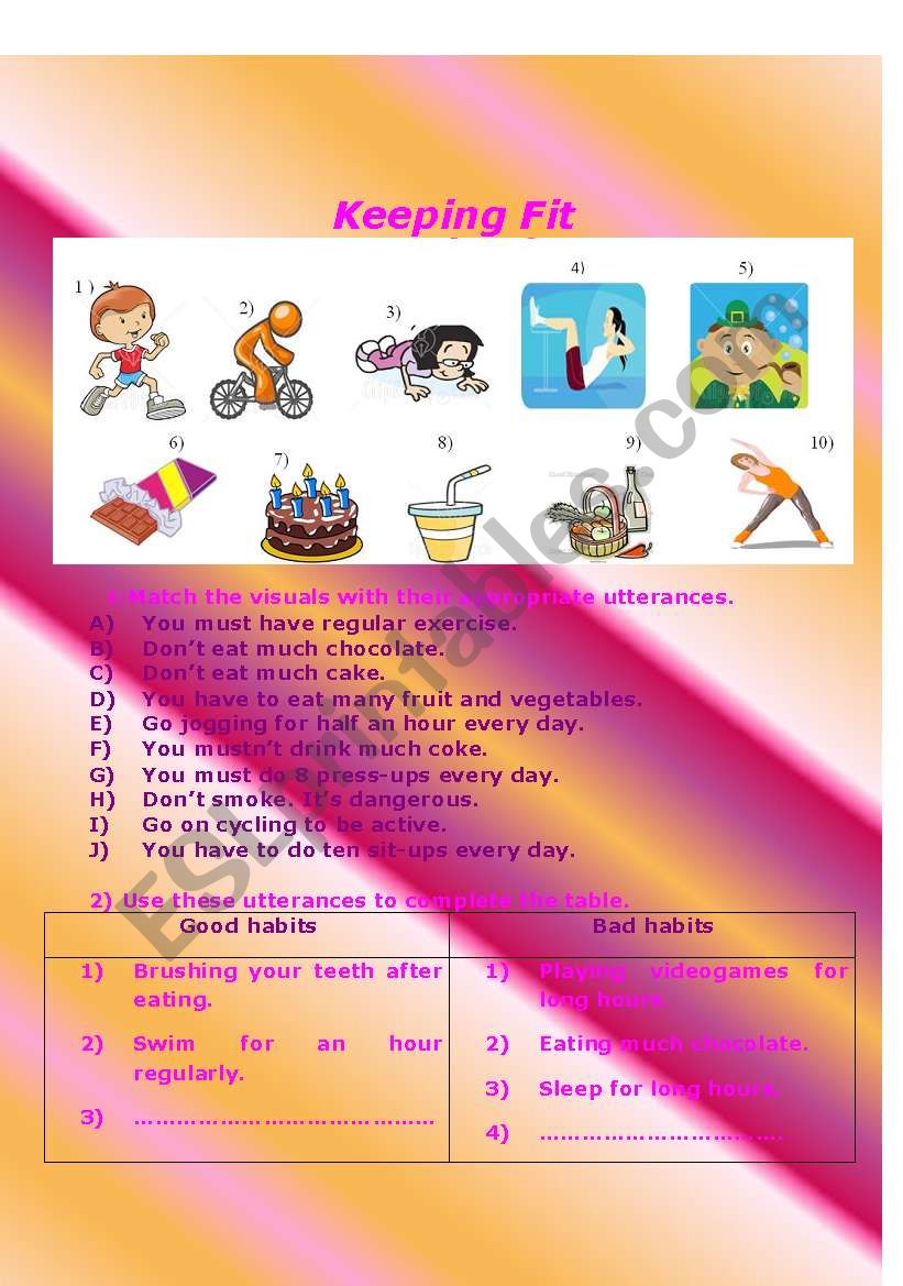 Keeping Fit worksheet