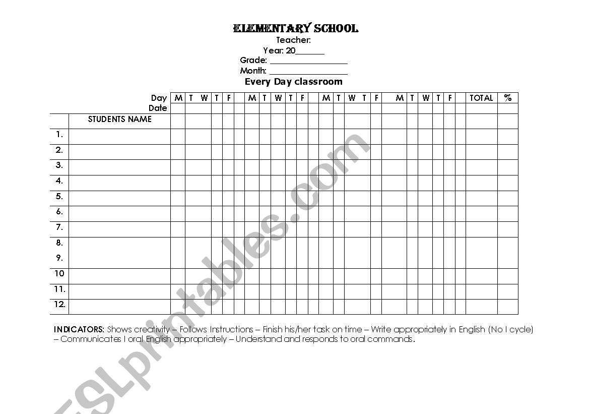 Attendance Forms  and other worksheet