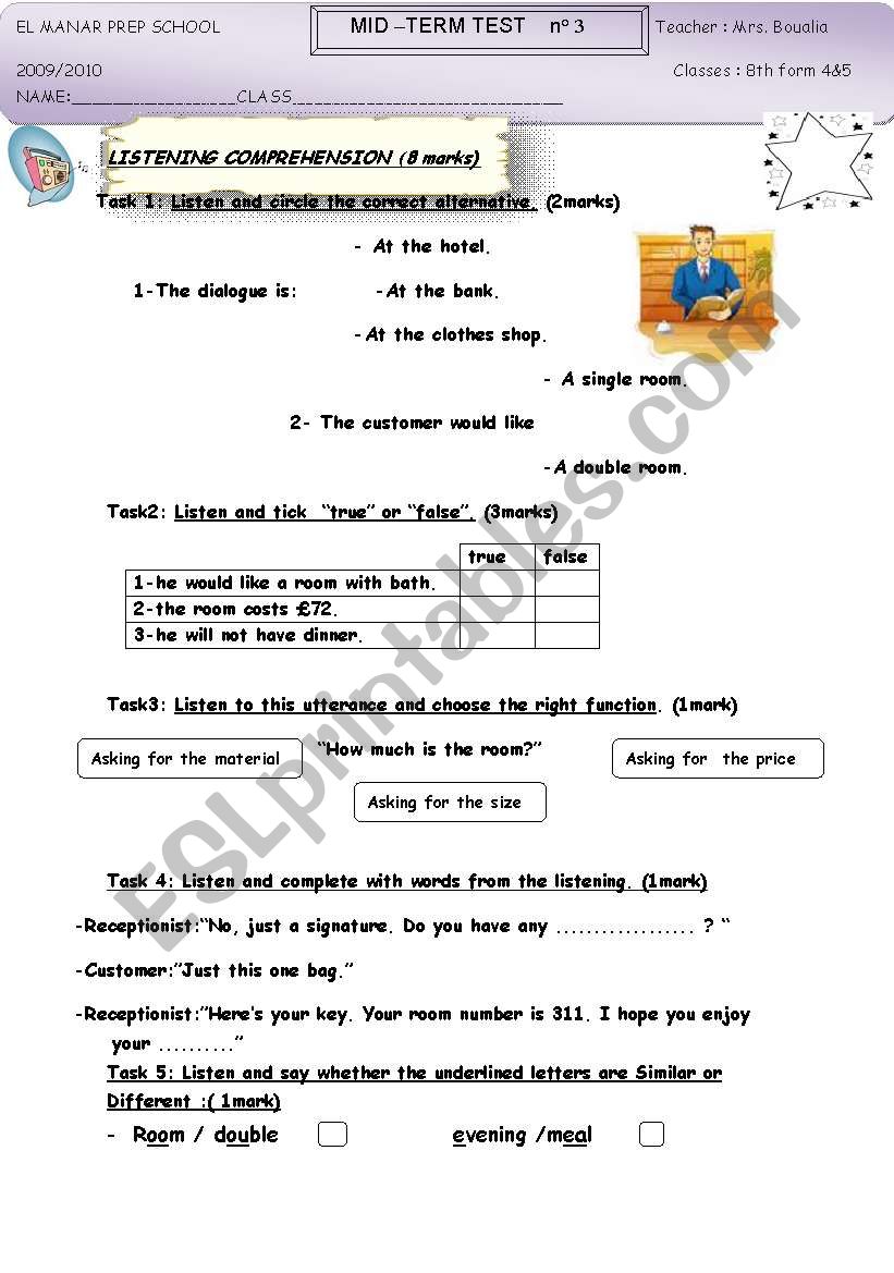 END OF TERM TEST FOR 8TH FORM worksheet