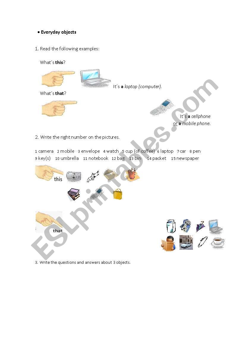 Everyday Objects worksheet