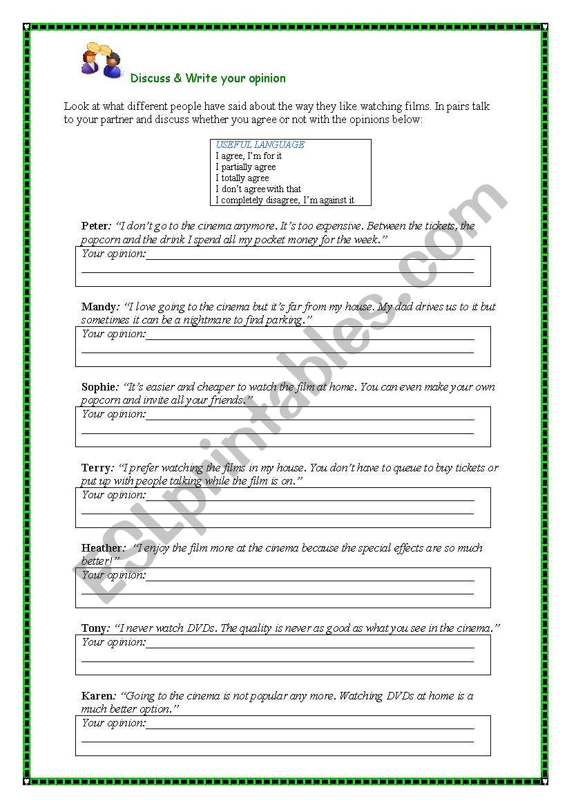 Films Discussion and Writing worksheet
