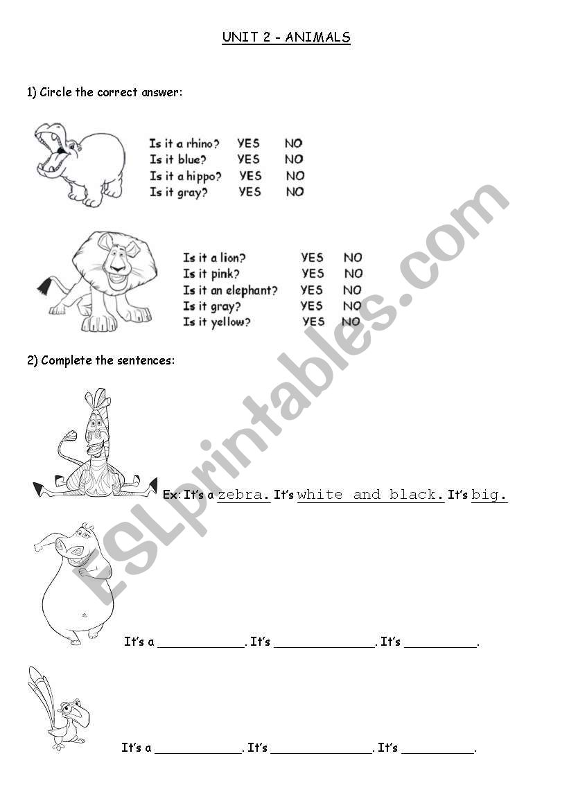 animals worksheet