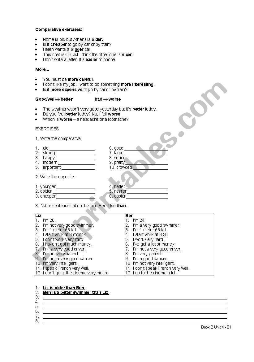 Comparative Exercises worksheet