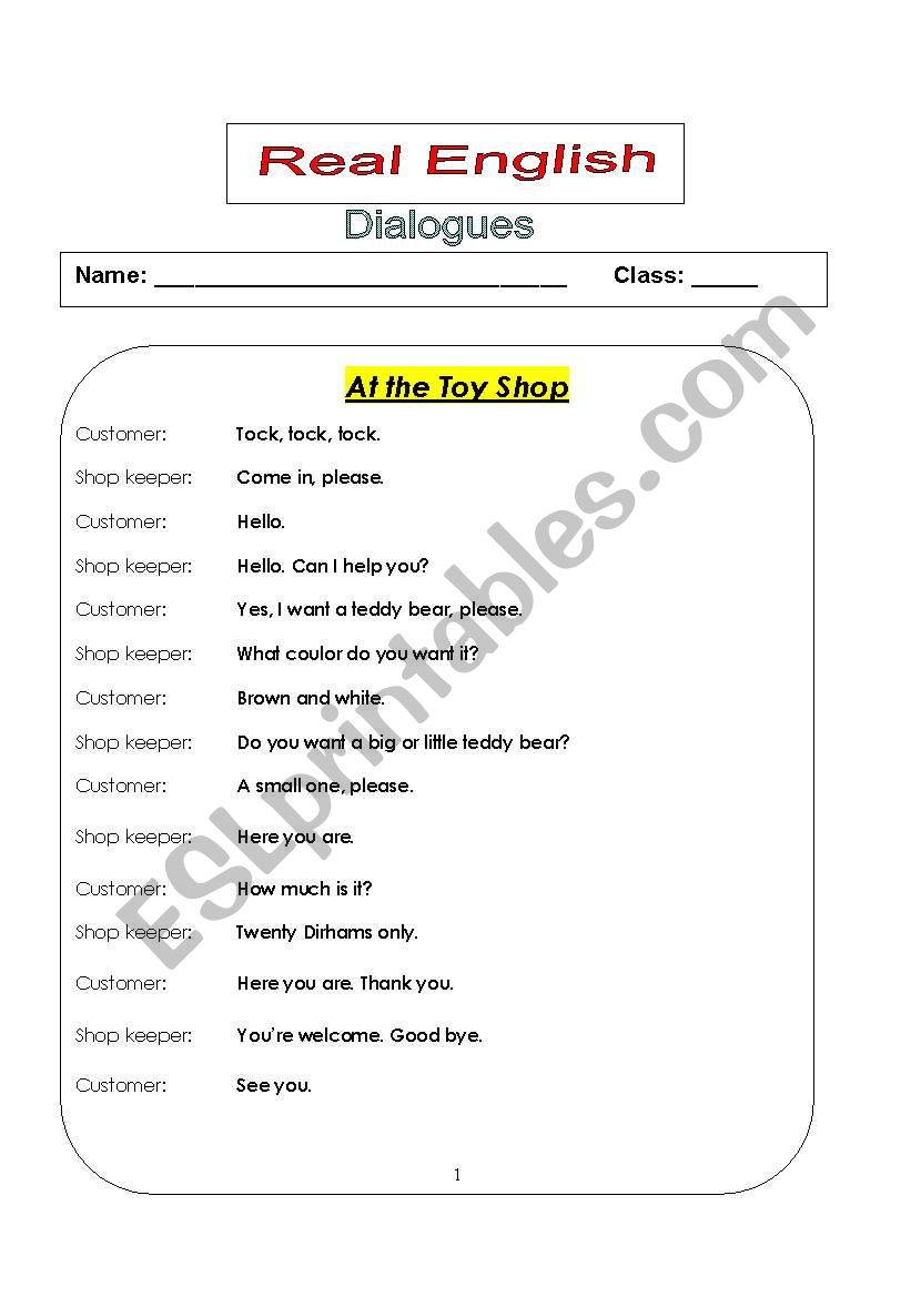 Dialouges worksheet