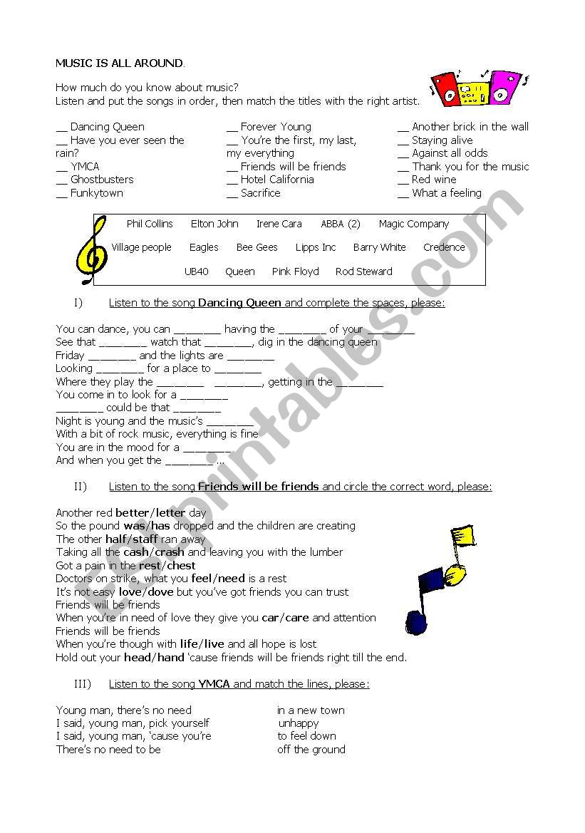 Music is all around worksheet