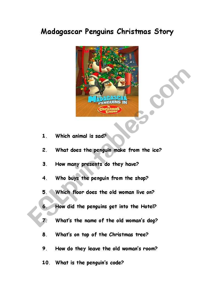 Madagascar Penguins Christmas Worksheet