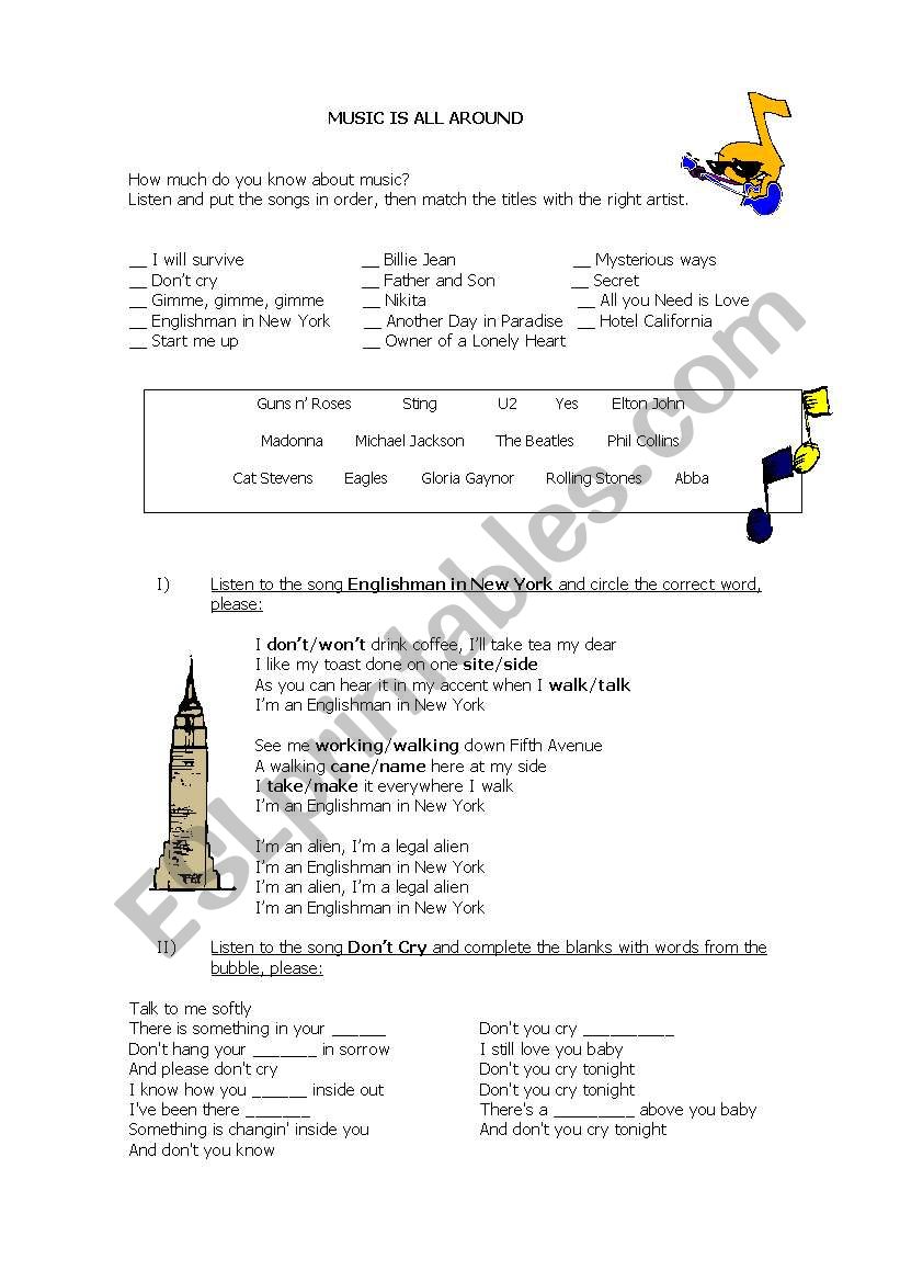 Music is all around worksheet