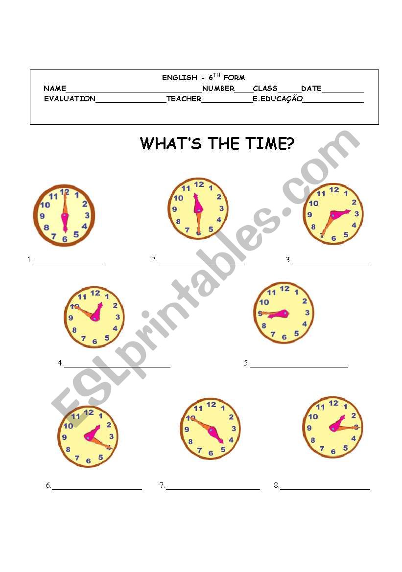 whats the time? worksheet