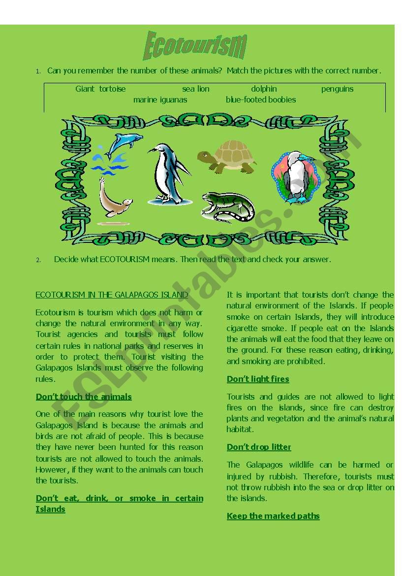 Ecotourism (reading activity) worksheet