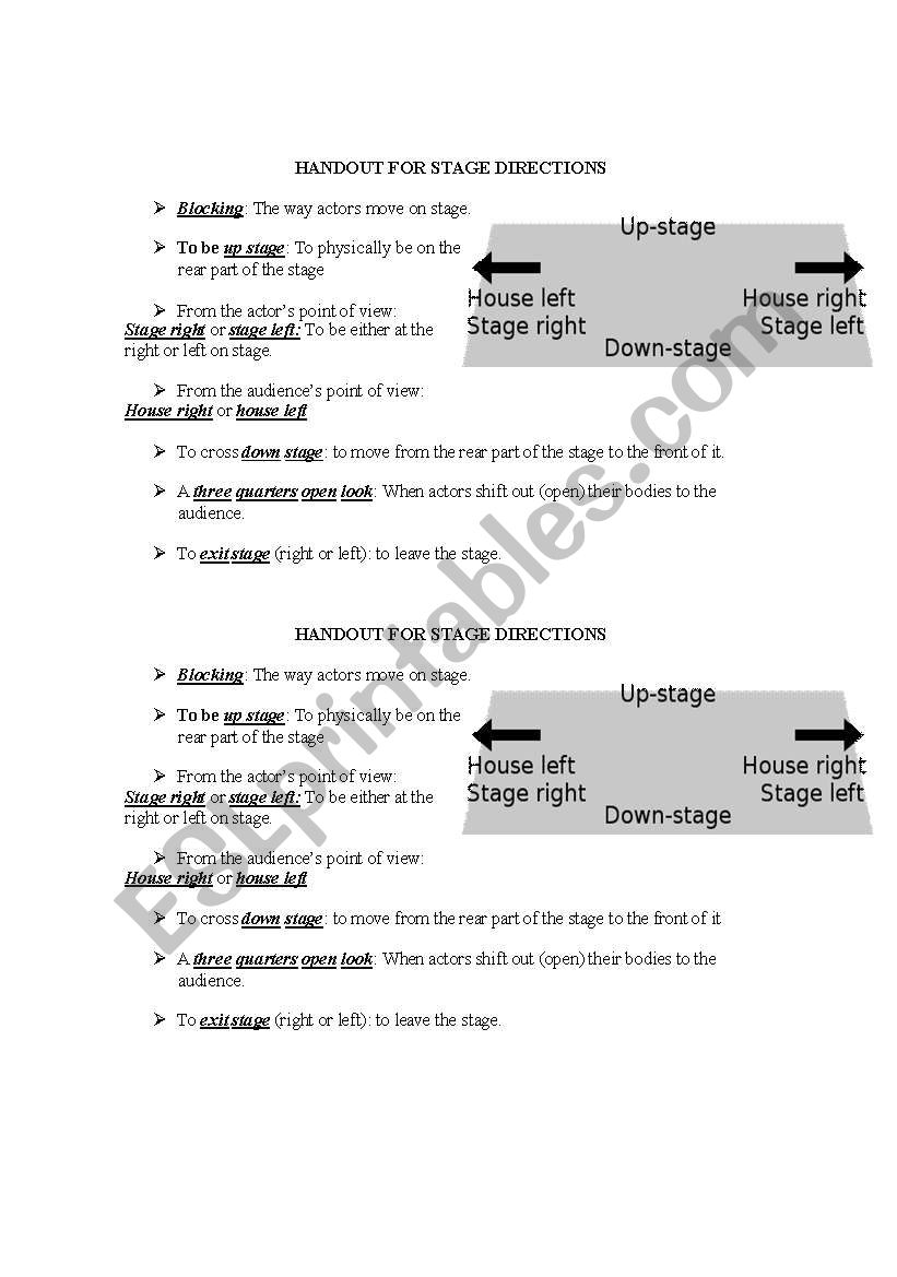 stage directions - theatre worksheet