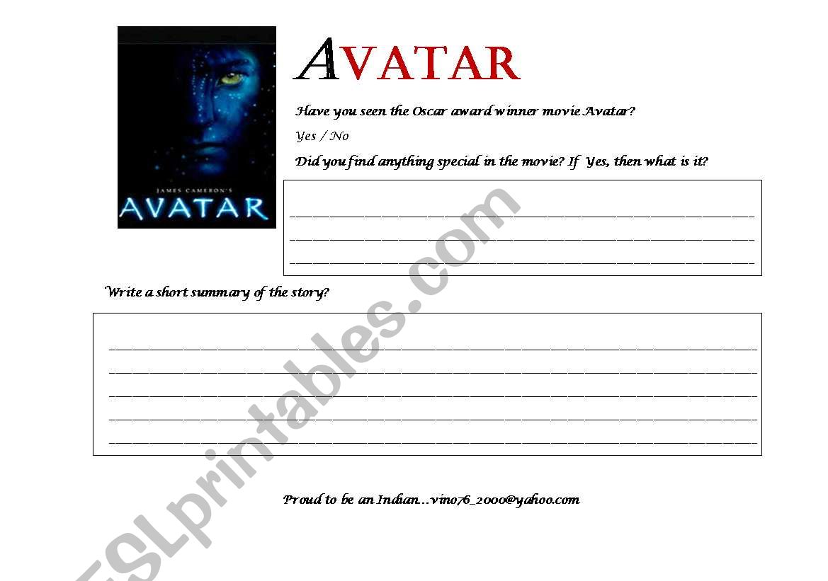 AVATAR the movie worksheet