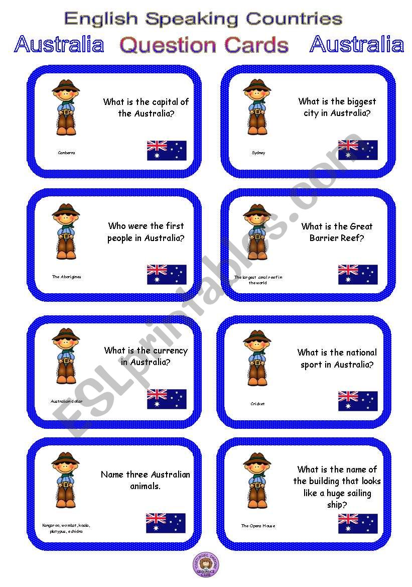 English Speaking Countries - Question cards 2 - Australia