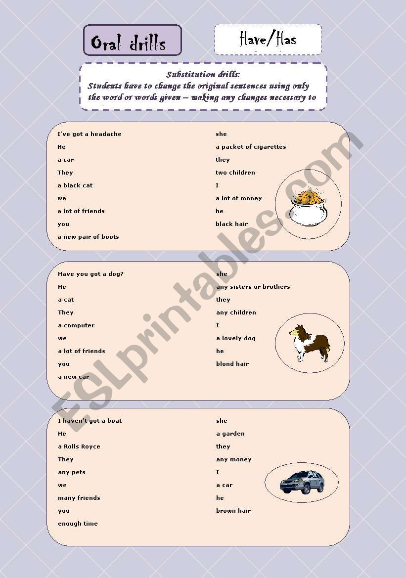 Oral drills - have/has got worksheet