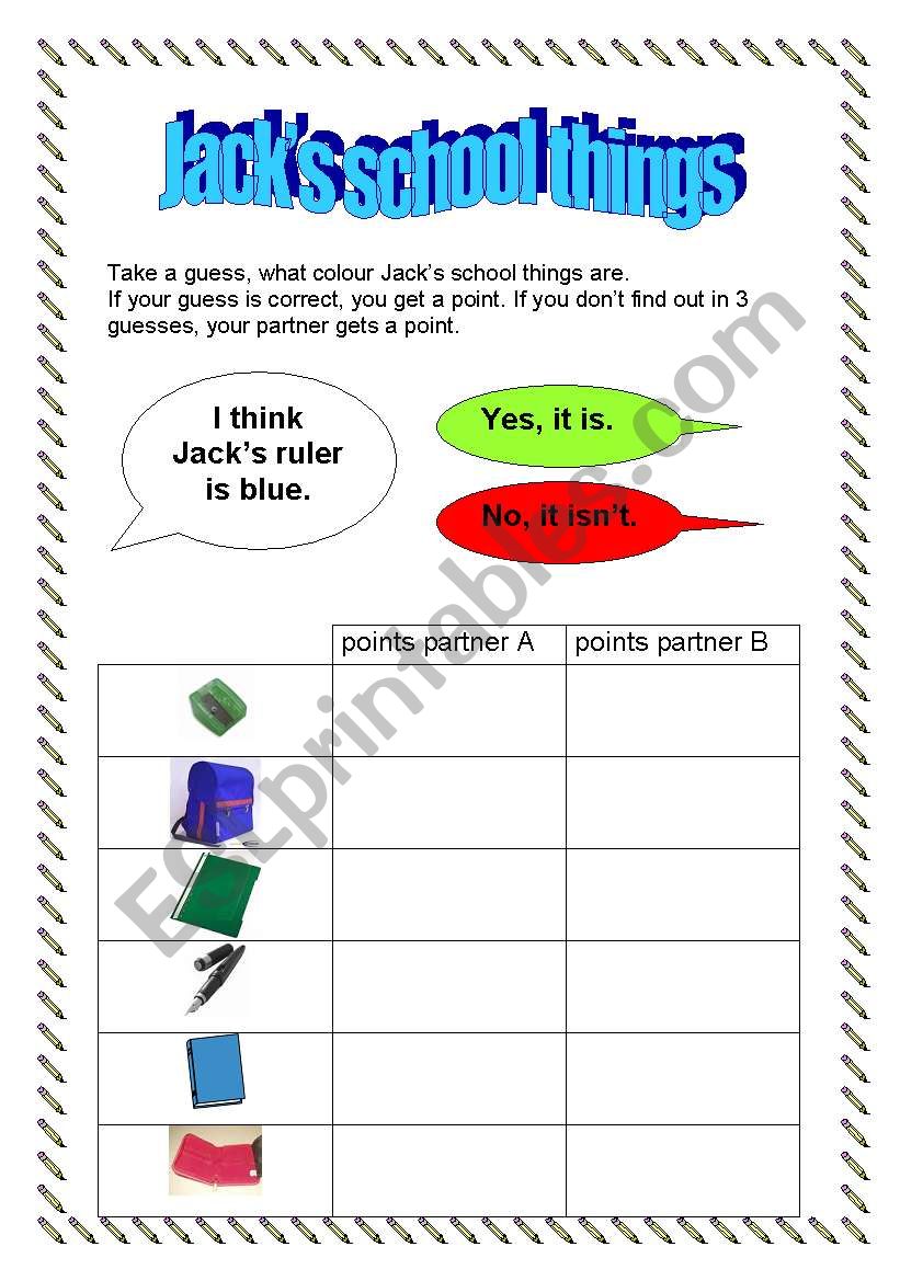 School things partner work  worksheet
