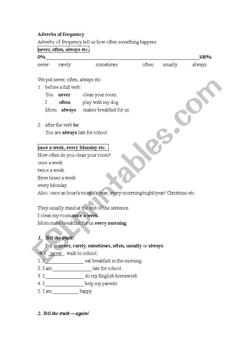 Adverbs of frequency worksheet