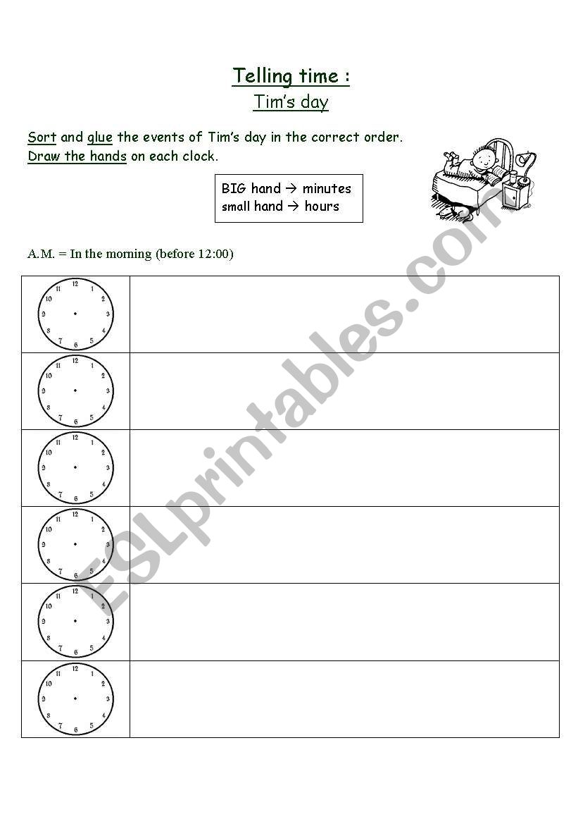 Telling Time - Tims day worksheet