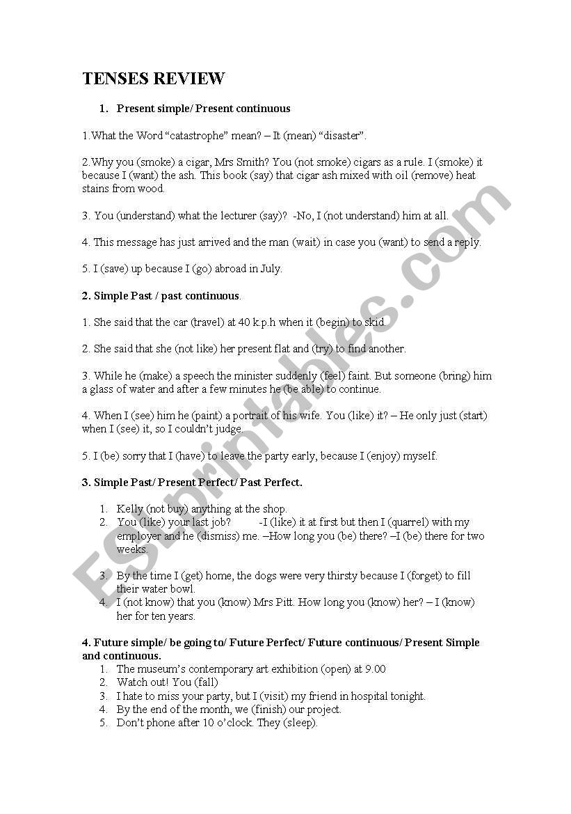 TENSES REVIEW ACTIVITIES worksheet