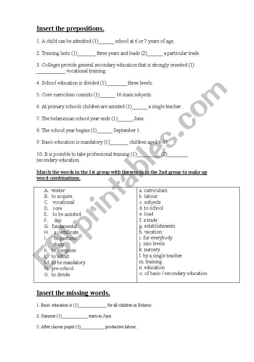 Vocabulary exercises based on texts 