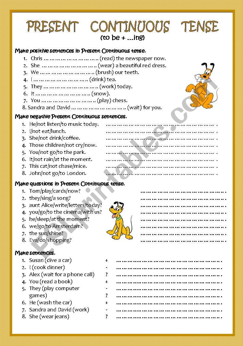 Present Continuous Tense worksheet