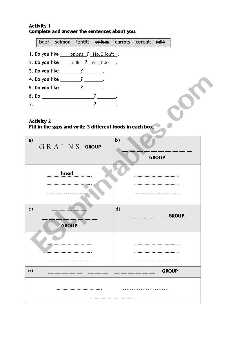 Eating habits worksheet