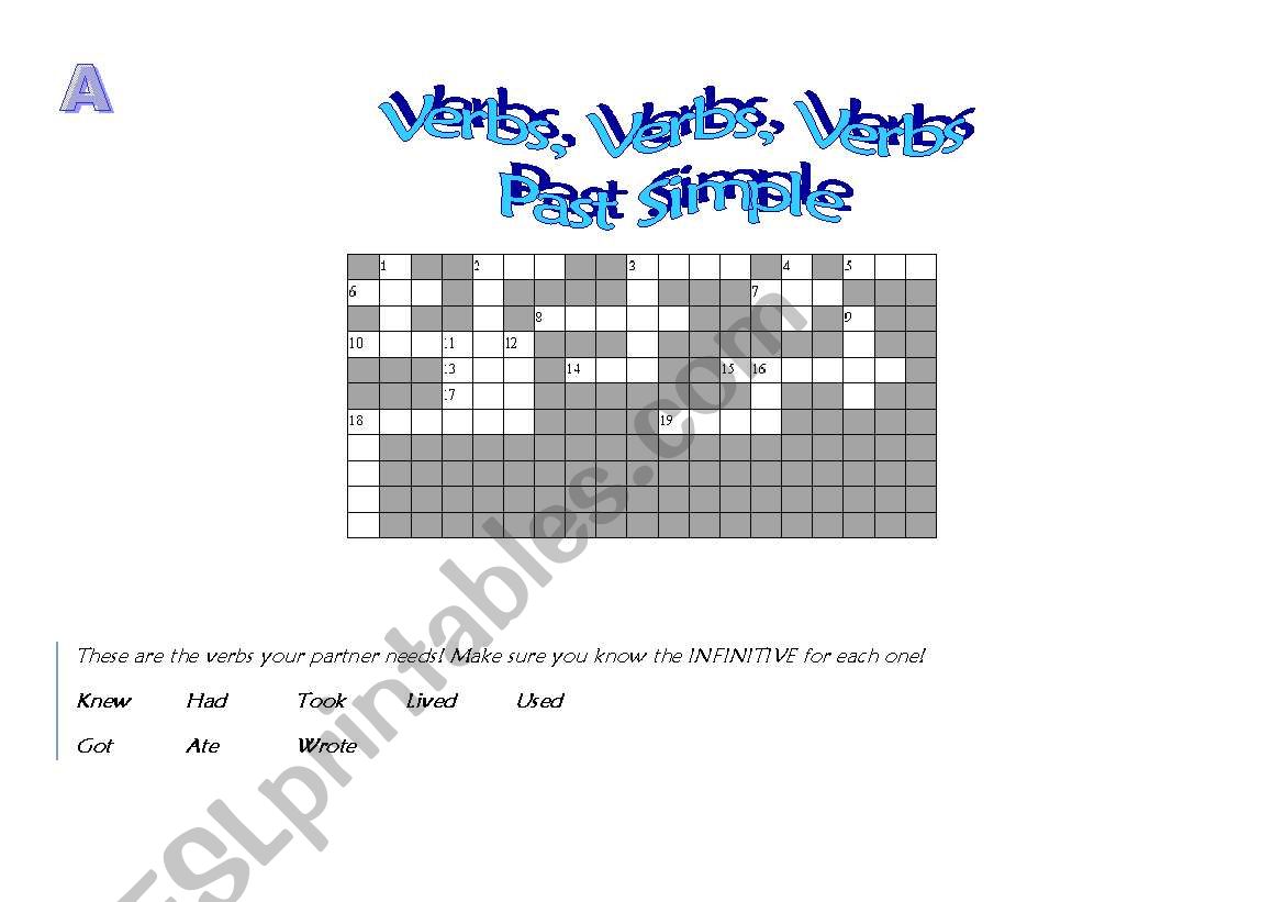 irregular verbs - crossword worksheet