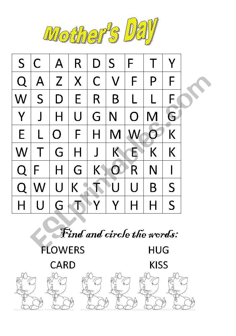 mothers day wordsearch worksheet