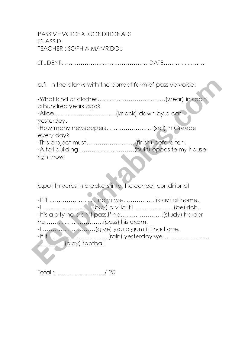 passive and conditionals worksheet