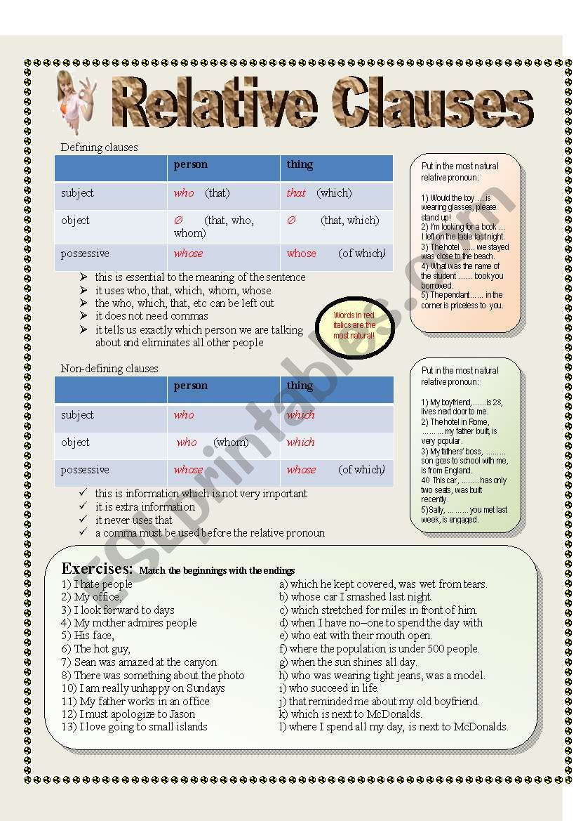 Relative clauses worksheet