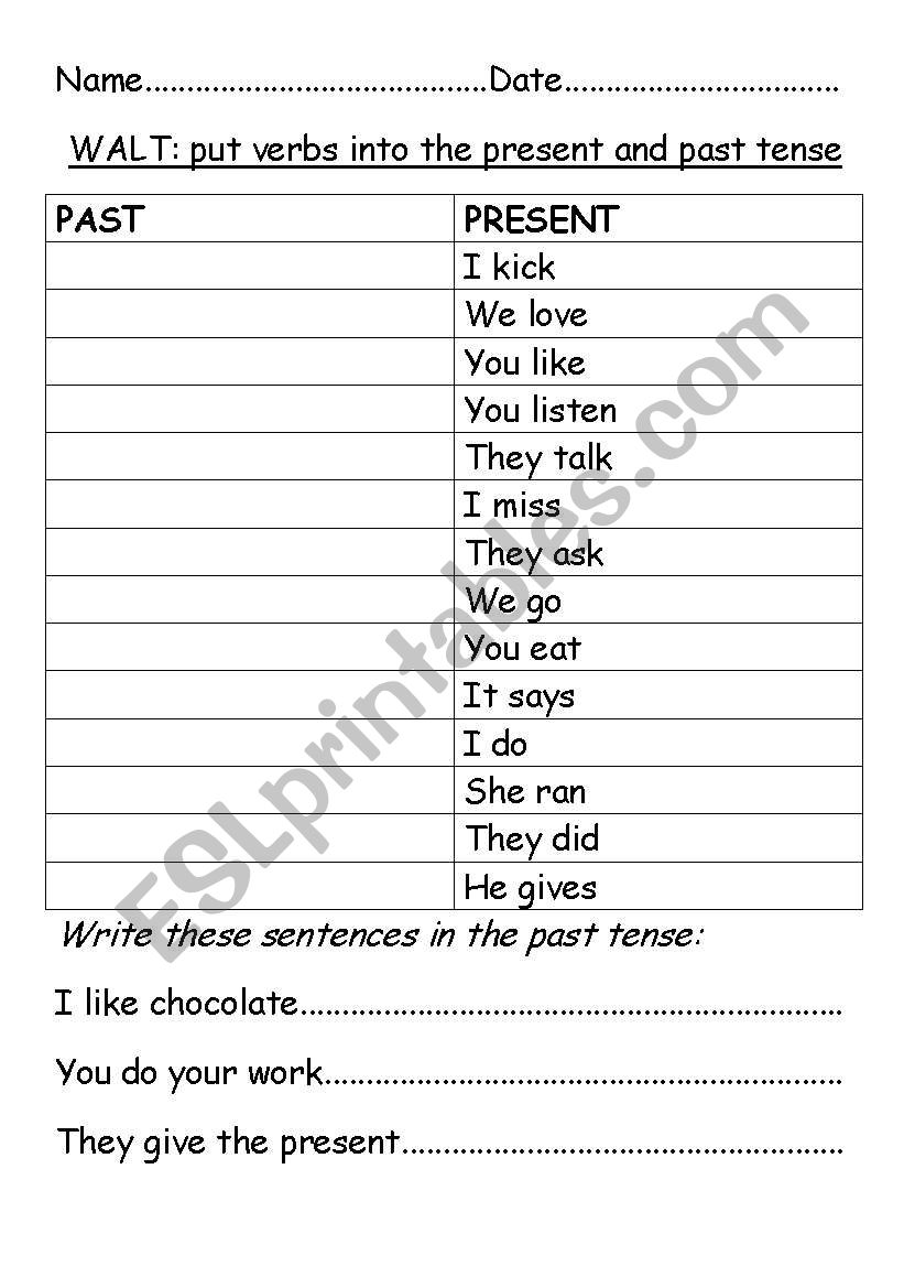 English Worksheets Past And Present Tense