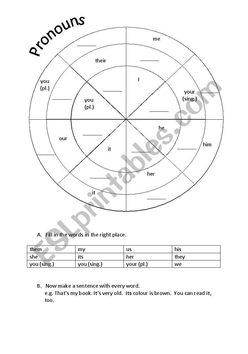 pronoun wheel worksheet
