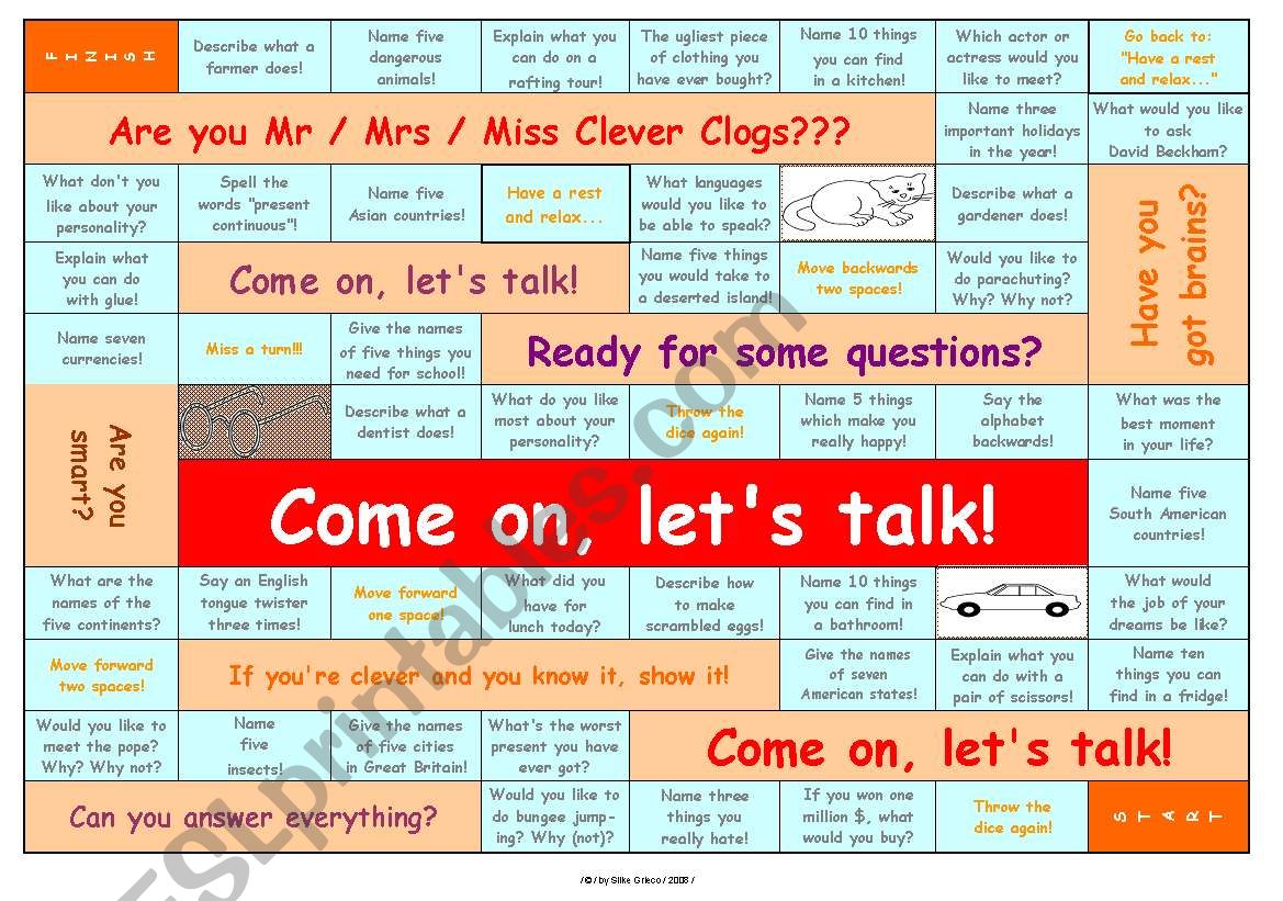 TALKING GAME for elementary and pre-intermediate level â€¢ can be used for lessons with adults, too â€¢ FULLY EDITABLE