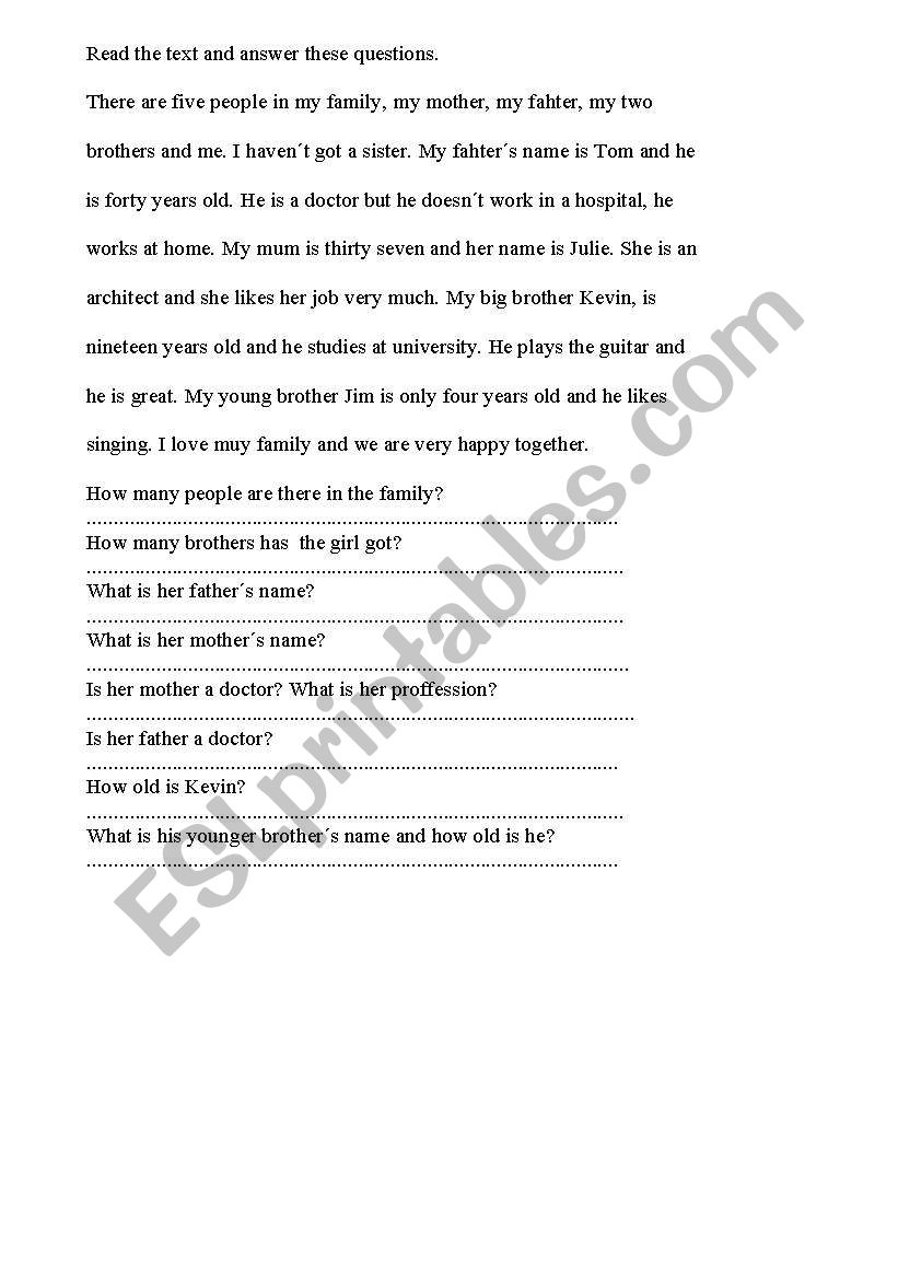 reading comprehension worksheet