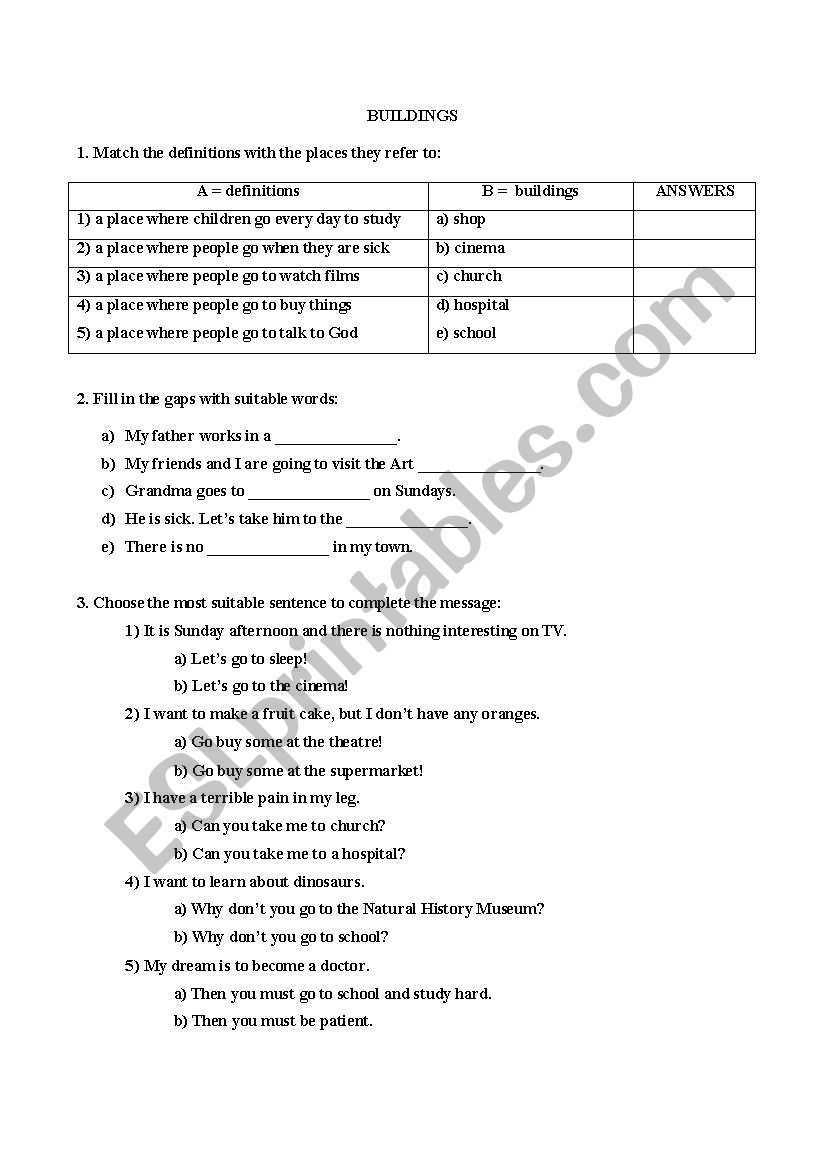 Buildings worksheet