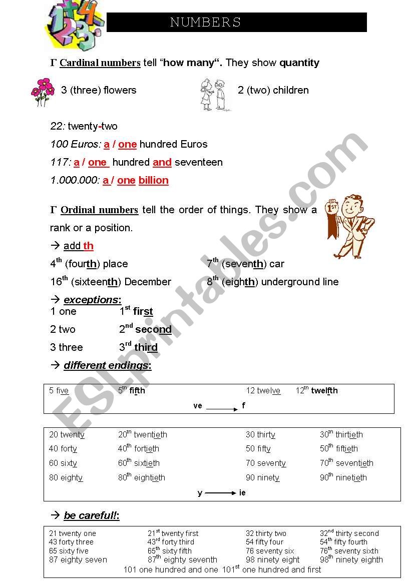 ordinal numbers worksheet