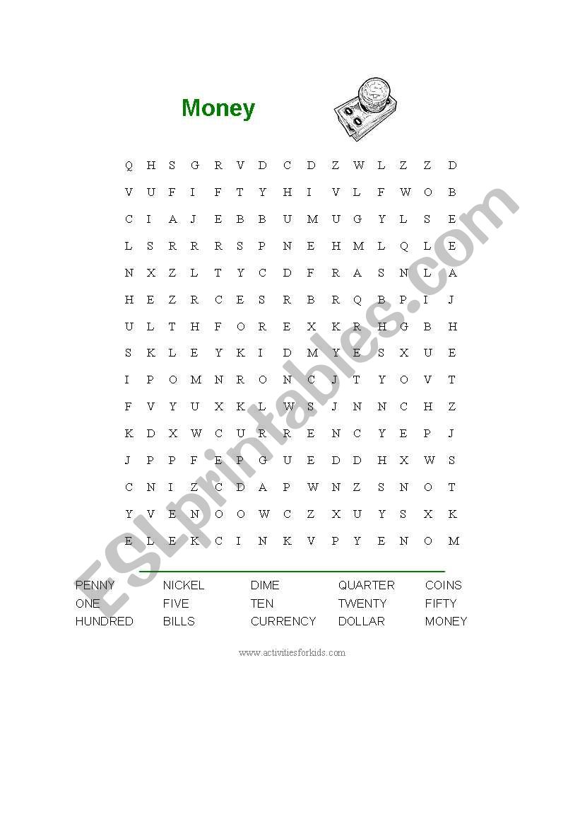 Money Wordsearch  worksheet