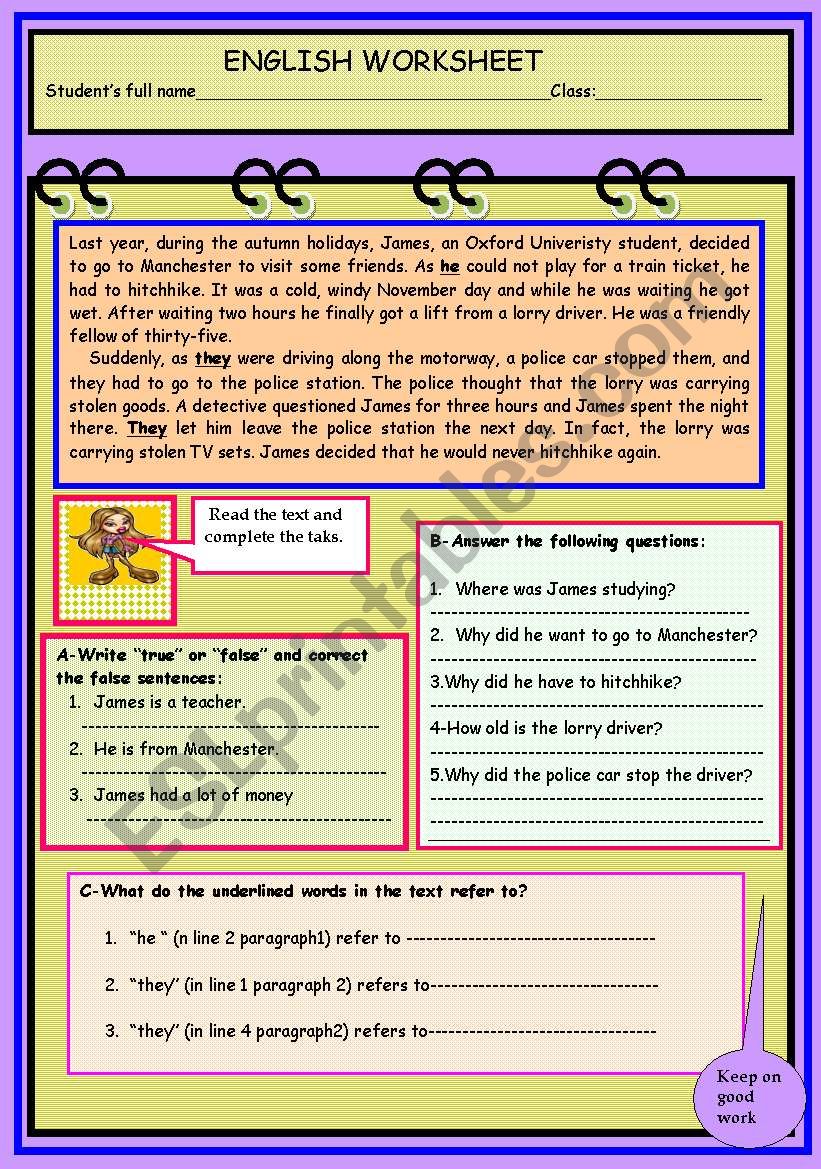 Reading activity worksheet