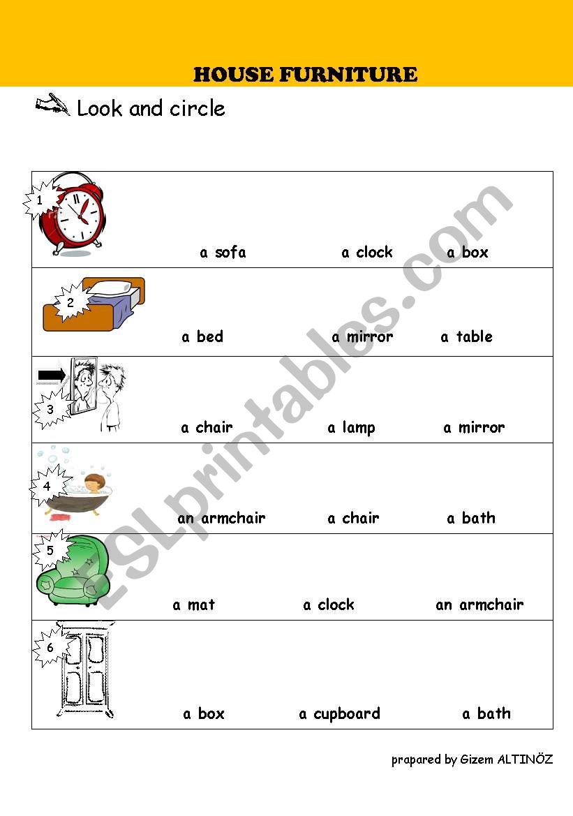 HOUSE FURNITURE worksheet