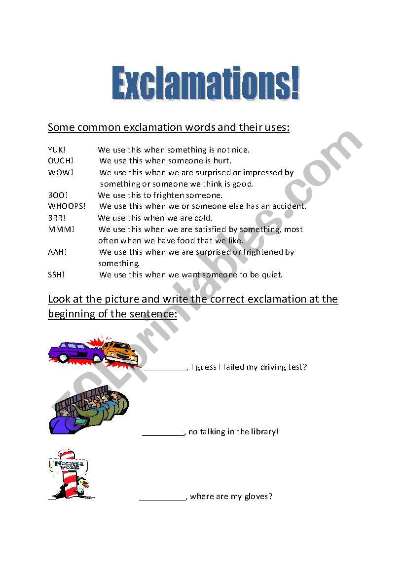 Exclamations worksheet